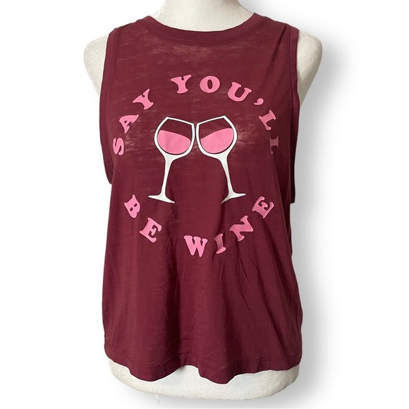 Fifth Sun Women’s “Say You’ll Be Wine” Tank Top Burgundy Pink Size M Pink - Picture 5 of 8